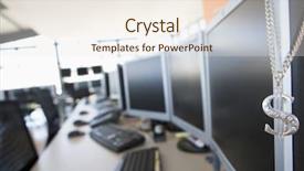  Presentation with office room - PPT theme with office workstations - shot of a necklace hanging background and a  colored foreground