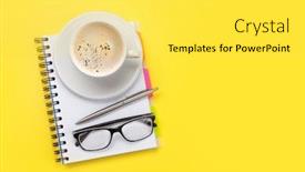  Presentation with goals - PPT theme with office yellow workplace backdrop background and a yellow colored foreground