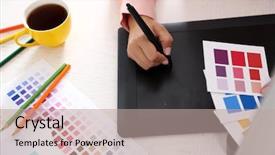  Presentation with drawing expressive art therapy - Colorful presentation enhanced with officeart - artist drawing on graphic tablet backdrop and a coral colored foreground