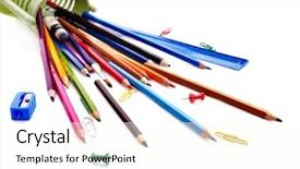  Presentation with art supplies - Theme with officeart - close up of group art background and a cream colored foreground