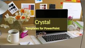  Presentation with working - PPT theme enhanced with officeart - working place of designer close-up background and a tawny brown colored foreground