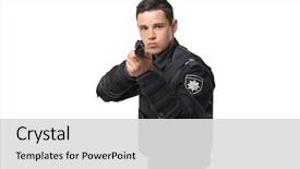  Presentation with police war on drugs 3d - Audience pleasing presentation theme consisting of officer aims with a gun backdrop and a light gray colored foreground