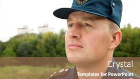  Presentation with rescue - Slide set enhanced with officer of rescue service looking in the sky background and a coral colored foreground