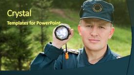  Presentation with rescue - Amazing PPT theme having officer of rescue service looking backdrop and a tawny brown colored foreground