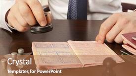  Presentation with passport travel - PPT theme with officer of the state border background and a coral colored foreground