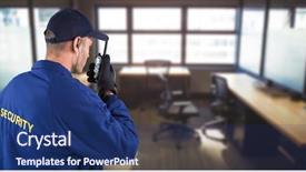  Presentation with security - Presentation theme enhanced with officer talking on walkie talkie background and a navy blue colored foreground