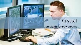  Presentation with security officer - PPT theme with officer watching video monitoring surveillance background and a light blue colored foreground