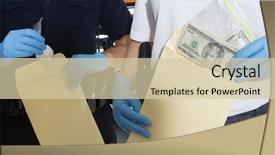  Presentation with drug police - PPT theme with officers placing dollars and drug background and a soft green colored foreground