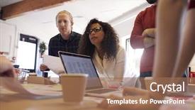  Presentation with creative - PPT theme having offices layout - low angle view of creative background and a coral colored foreground