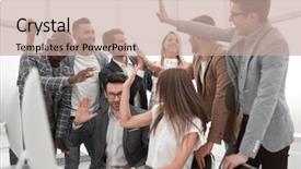  Presentation with team success for future - Beautiful slide deck featuring official meeting - ambitious business team celebrating success backdrop and a coral colored foreground