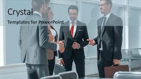  Presentation with employees - Beautiful theme featuring official meeting - employees talking standing backdrop and a light blue colored foreground