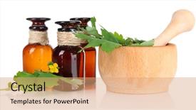  Presentation with medicine plants - Audience pleasing PPT theme consisting of officialisl plants - blooming celandine with medicine bottles backdrop and a coral colored foreground
