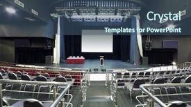  Presentation with meetings - Presentation design enhanced with officialisl plants - chairs with handrails and stage background and a ocean colored foreground