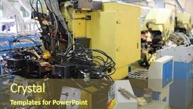  Presentation with factory machine - PPT layouts with officialisl plants - machine for produce of shoes background and a tawny brown colored foreground