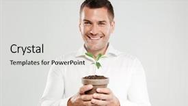  Presentation with young plant - PPT layouts consisting of officialisl plants - photo of young smiling man background and a light gray colored foreground