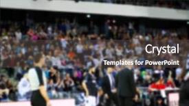  Presentation with crowd - Presentation design featuring officiating games - blurred crowd during a basketball background and a dark gray colored foreground
