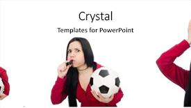  Presentation with football - Colorful PPT theme enhanced with officiating games - woman with football isolated backdrop and a white colored foreground