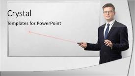  Presentation with pointer - Slides featuring offline - young businessman with laser pointer background and a white colored foreground