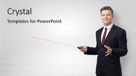  Presentation with pointer - Presentation theme having offline - young businessman with laser pointer background and a white colored foreground