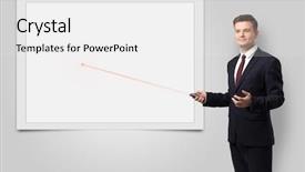  Presentation with pointer - Slide deck having offline - young businessman with laser pointer background and a white colored foreground