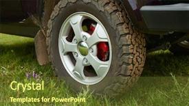  Presentation with vehicle - Audience pleasing PPT theme consisting of offroad vehicle on a grassy backdrop and a tawny brown colored foreground