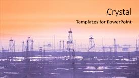  Presentation with oil drilling - PPT layouts consisting of offshore drilling - oil derricks on early morning background and a coral colored foreground
