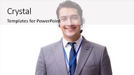  Presentation with call center - PPT theme enhanced with offshoring marketing - call center employee isolated background and a white colored foreground