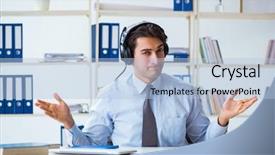  Presentation with call center - PPT theme with offshoring marketing - call center operator talking background and a  colored foreground