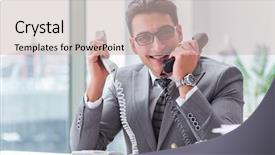  Presentation with call center reporting - Cool new presentation design with offshoring marketing - call center operator talking backdrop and a  colored foreground