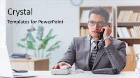  Presentation with call center agent reporting - Presentation theme consisting of offshoring marketing - call center operator talking background and a sky blue colored foreground