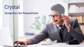  Presentation with phone - Audience pleasing presentation design consisting of offshoring marketing - helpdesk operator talking on phone backdrop and a  colored foreground