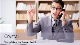  Presentation with talking on phone - Cool new PPT layouts with offshoring marketing - helpdesk operator talking on phone backdrop and a  colored foreground