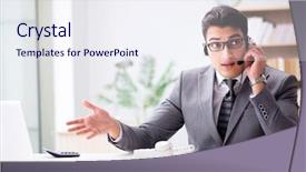  Presentation with phone - Presentation design with offshoring marketing - helpdesk operator talking on phone background and a  colored foreground