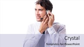  Presentation with scroll paper isolated on white - Cool new presentation design with offshoring marketing - man with headset isolated backdrop and a  colored foreground