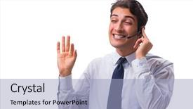  Presentation with brown sugar isolated on white - Slide deck having offshoring marketing - man with headset isolated background and a  colored foreground