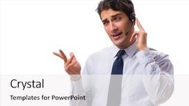  Presentation with background - Slides with offshoring marketing - man with headset isolated background and a  colored foreground