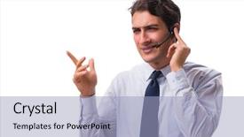  Presentation with blank whiteboard isolated on white - Beautiful PPT theme featuring offshoring marketing - man with headset isolated backdrop and a light blue colored foreground