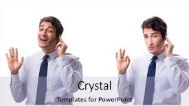  Presentation with background - Slides with offshoring marketing - man with headset isolated background and a  colored foreground