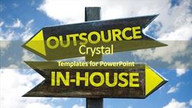  Presentation with marketing - Colorful presentation theme enhanced with offshoring marketing - outsource in-house signpost with sky backdrop and a tawny brown colored foreground