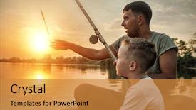  Presentation with family time fishing - Beautiful presentation design featuring offspring - happy father and son together backdrop and a gold colored foreground