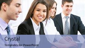  Presentation with female leader - Cool new PPT theme with ofice - portrait of female leader backdrop and a  colored foreground