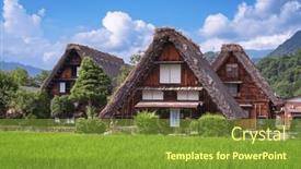  Presentation with thatch roof - Presentation consisting of ogimachi-shirakawa-japan and a tawny brown colored foreground