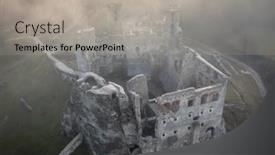  Presentation with fog - PPT layouts enhanced with ogrodzieniec-castle-in-the-morning background and a light gray colored foreground