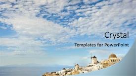  Presentation with santorini - PPT theme with oia-before-sunset-at-santorini background and a light blue colored foreground
