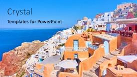  Presentation with santorini - Colorful slide set enhanced with oia-ia-town backdrop and a light blue colored foreground