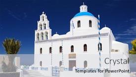  Presentation with cyclades - PPT theme having oia-santorini-island-cyclades-greece background and a sky blue colored foreground