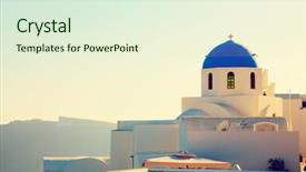  Presentation with church blue - Beautiful slides featuring oia town on santorini island greece at sunset traditional and famous church with blue domes over the caldera aegean sea backdrop and a cream colored foreground