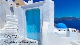  Presentation with santorini - Theme featuring oia village at santorini island background and a light blue colored foreground