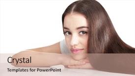  Presentation with oil - Slides consisting of oil - beautiful young woman on white background and a coral colored foreground