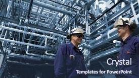  Presentation with constructions - PPT theme with oil and gas workers inside background and a ocean colored foreground